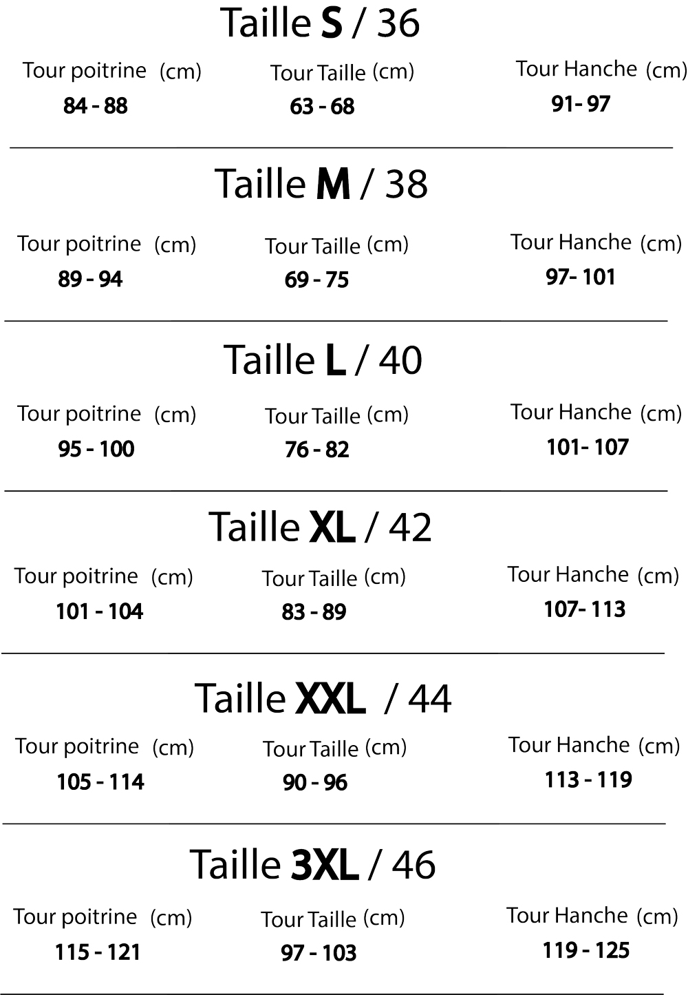 Guide des tailles