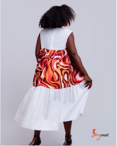 Robe longue évasée col V brodée | MYMOD