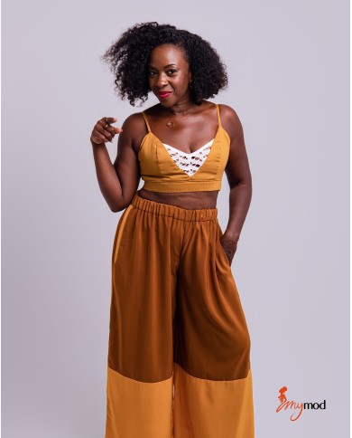Top caracco marron et broderie | MYMOD
