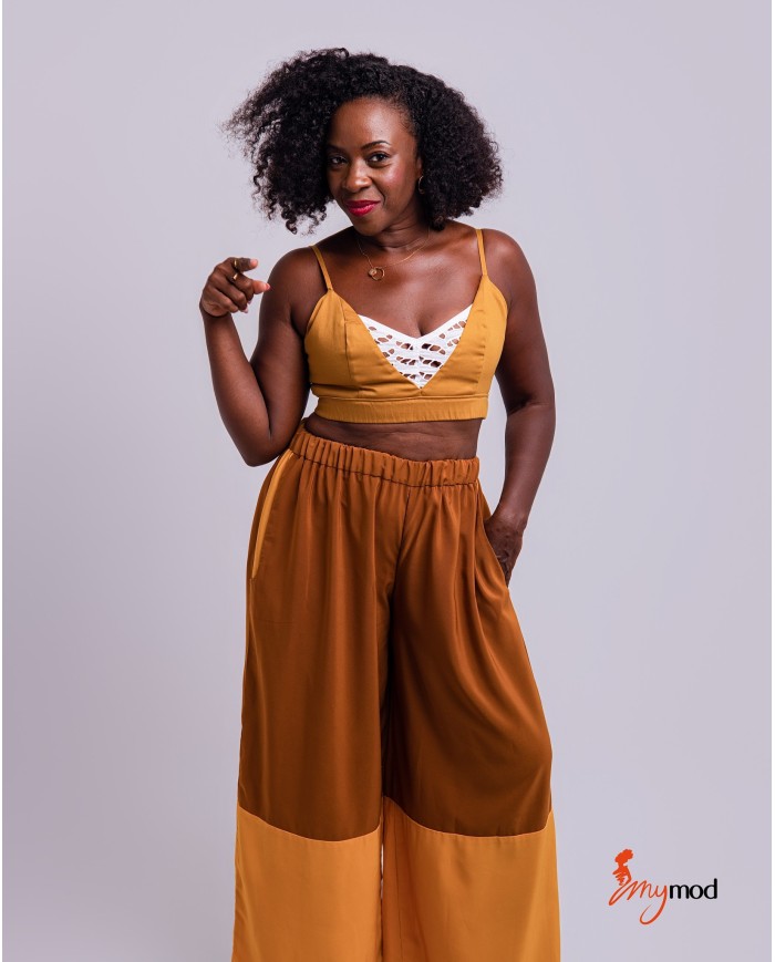 Brown caraco top with embroidery | MYMOD