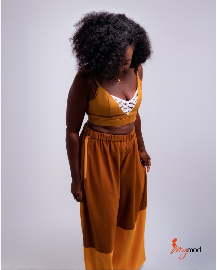 Brown caraco top with embroidery | MYMOD