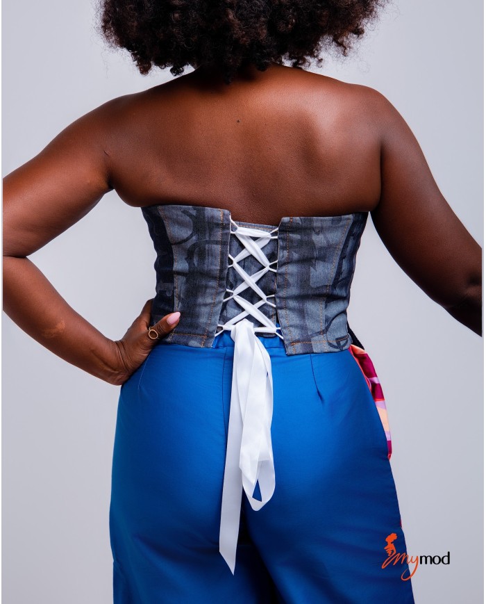 Bustier jean imprimé laçage dos | MYMOD