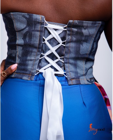 Printed Denim Bustier | MYMOD