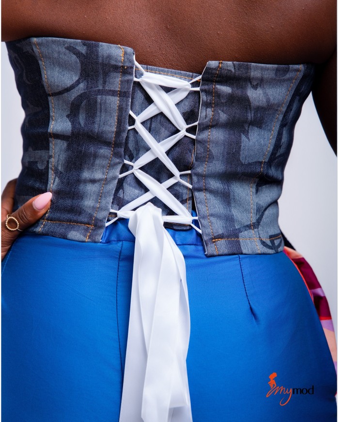 Bustier jean imprimé laçage dos | MYMOD