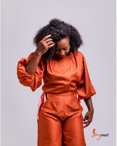 Brown Satin Buttoned Blouse | MYMOD