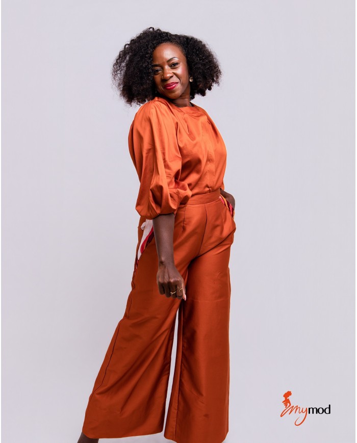 Chemisier satiné marron manches bouffantes | MYMOD