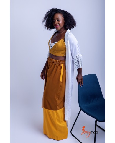 Veste Par-dessus Col Kimono Bi-color Bleu
