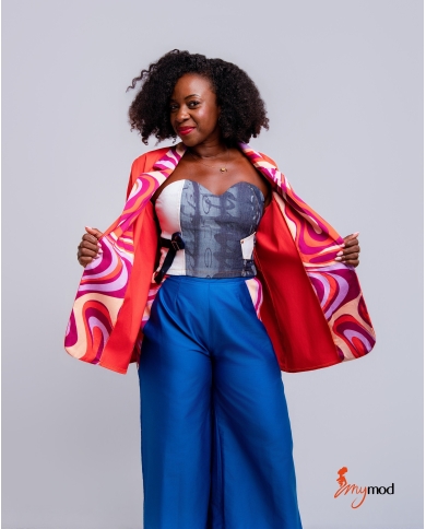 Veste tailleur imprimée manches ¾ coton | MYMOD