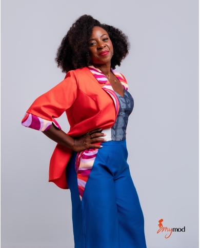 Veste tailleur imprimée manches ¾ coton | MYMOD
