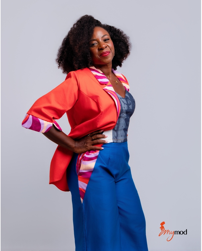 Veste tailleur imprimée manches ¾ coton | MYMOD