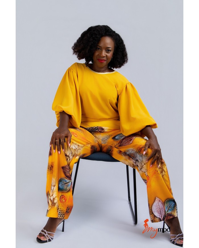 Pantalon Fluide Coupe Droite Marine Taille Haute