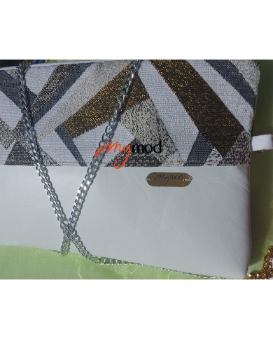 White & Blue Flat Clutch | MYMOD